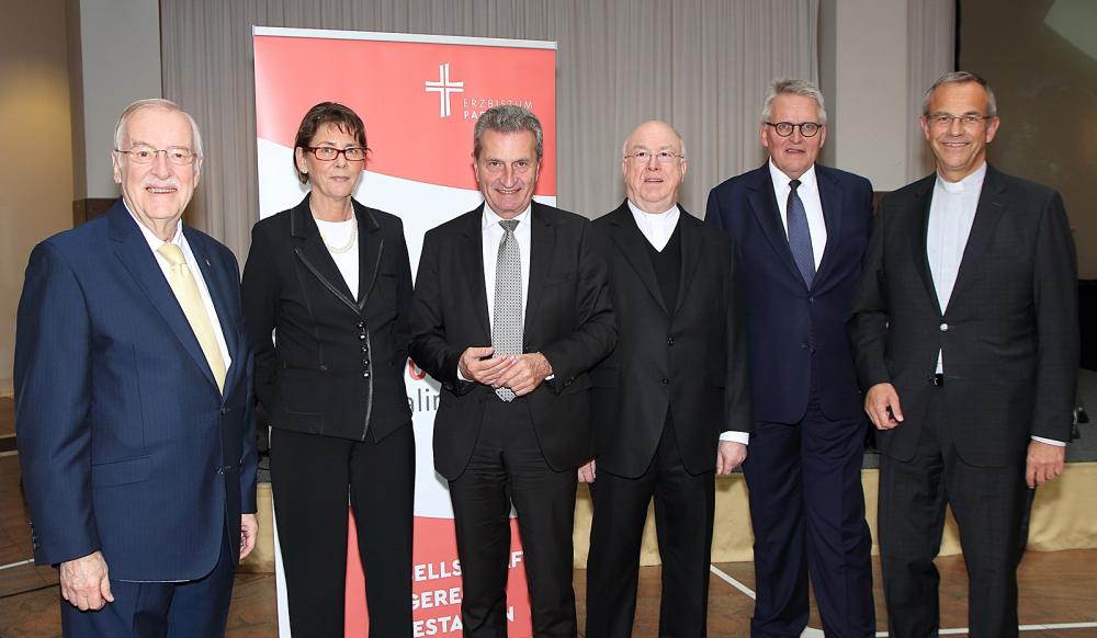 Manfred Sauer (Bürgermeister), Birgit Jörder (Bürgermeisterin), Günther Oettinger (EU Kommissar), Hans-Josef Becker (Erzbischof), Prof. Dr. Dr.  Thomas Sternberg (Präsident des ZdK), Prälat Dr. Peter Klasvogt (Direktor der Kommende Dortmund)